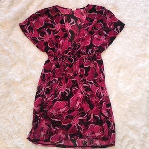 Pink & Black Floral Sheer Swim Coverup, Medium